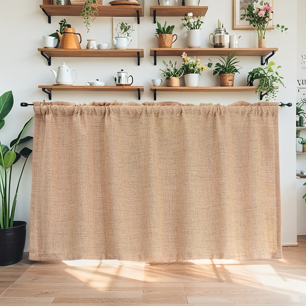 Rideau sous meuble uni style rural en polyester effet lin, orange