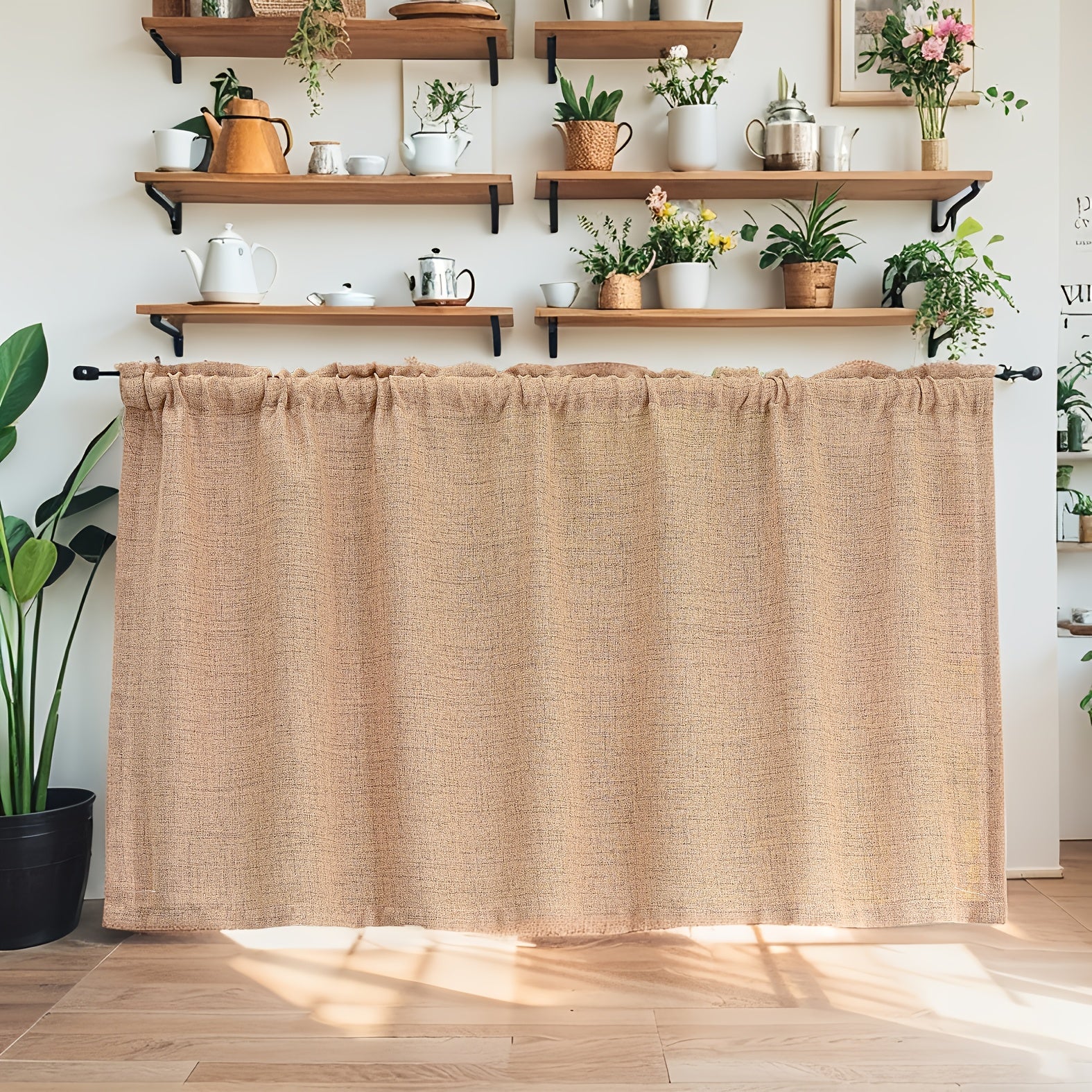 Rideau sous meuble uni style rural en polyester effet lin
