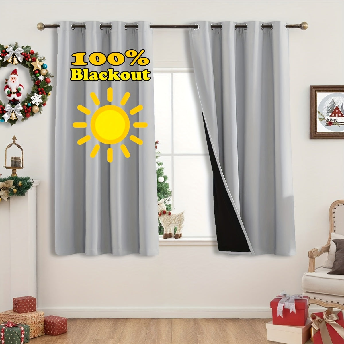 Rideaux occultants thermiques 100 % blackout à œillets – lot de 2 panneaux