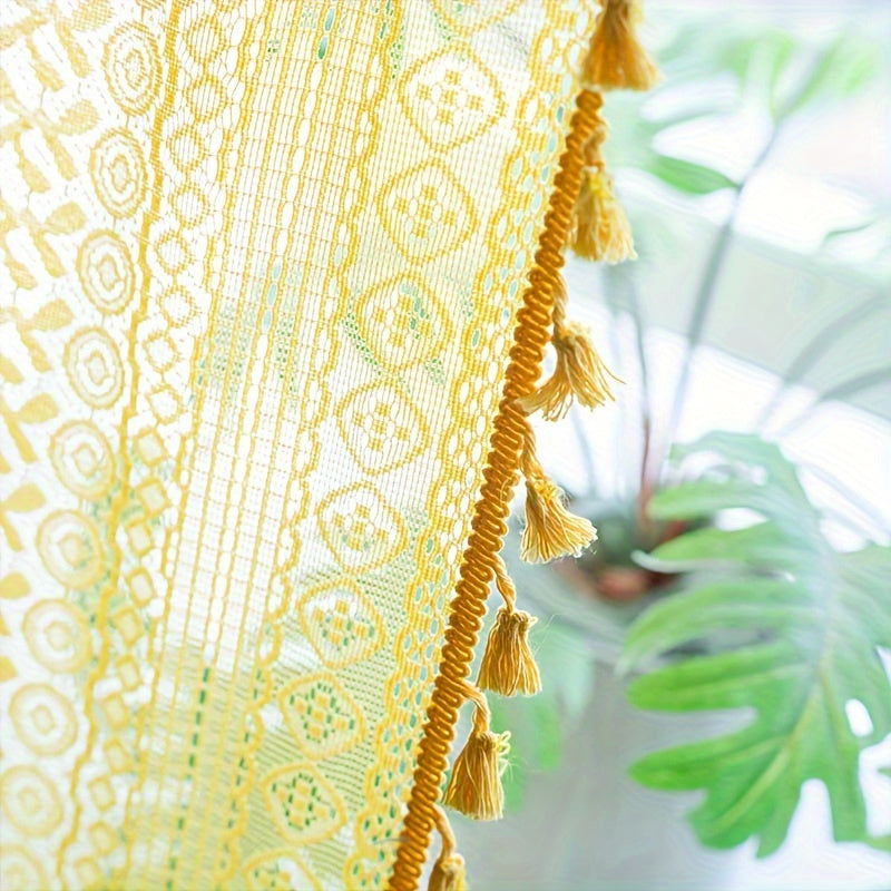 Rideau tamisant jaune en coton et nylon style bohème pour salon