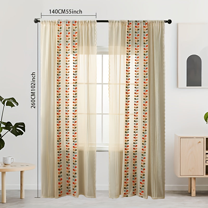 Rideaux voilage bohème dentelle brodée multicolore (2 panneaux), hauteur moins de 160 cm