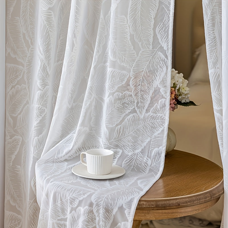 Rideau voilage velours beige brodé feuilles style rétro américain