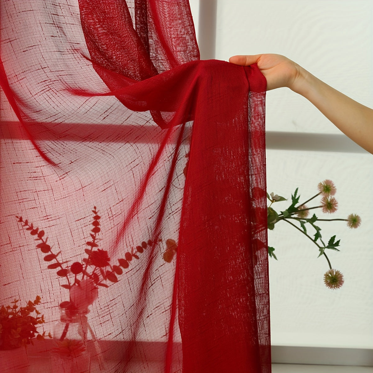 Rideaux voilage rouges tamisants en polyester pour salon et chambre (2 panneaux)