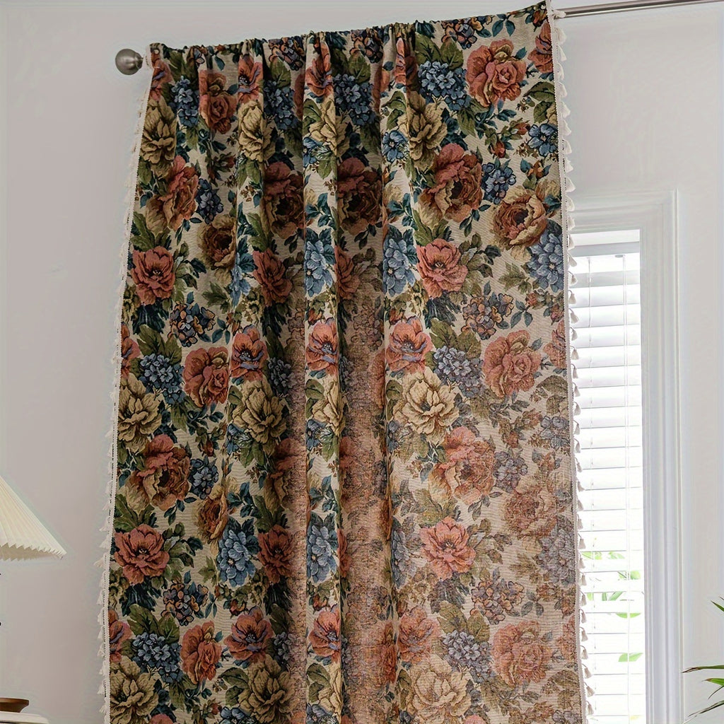 Rideau jacquard fleuri style campagne tamisant, largeur 140 à 199 cm