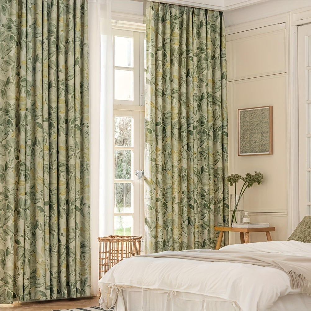 Rideaux tamisants imprimé feuilles vertes en polyester, hauteur 240 à 269 cm Image