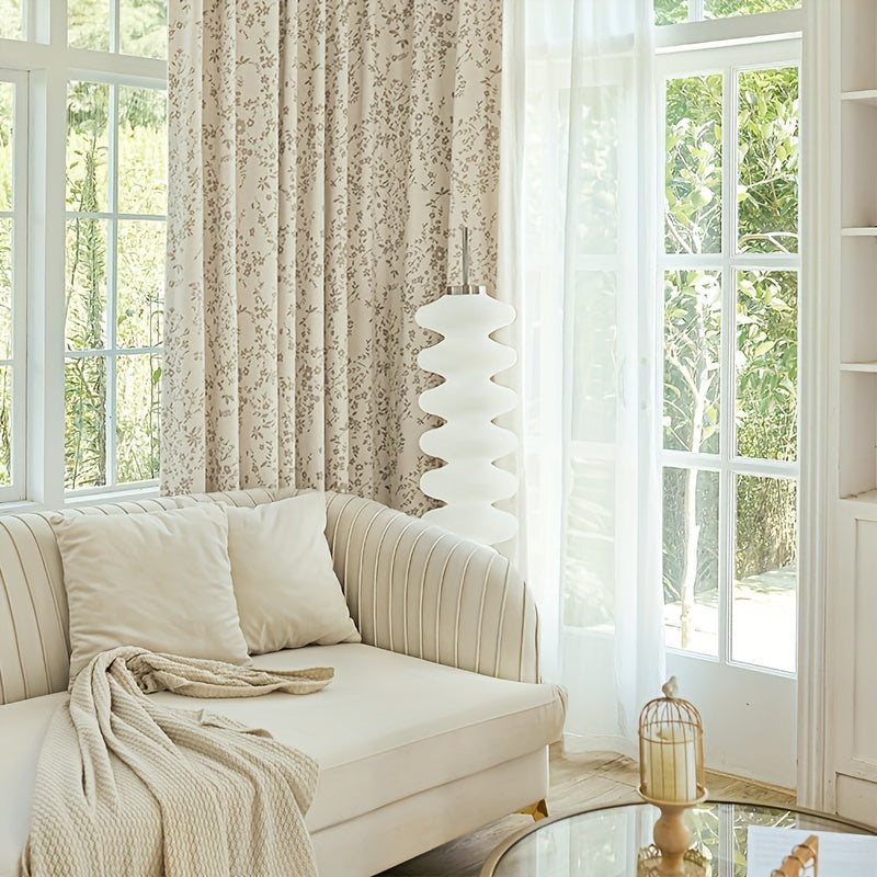 Rideau chenille jacquard crème à fleurs occultant 80 % pour salon