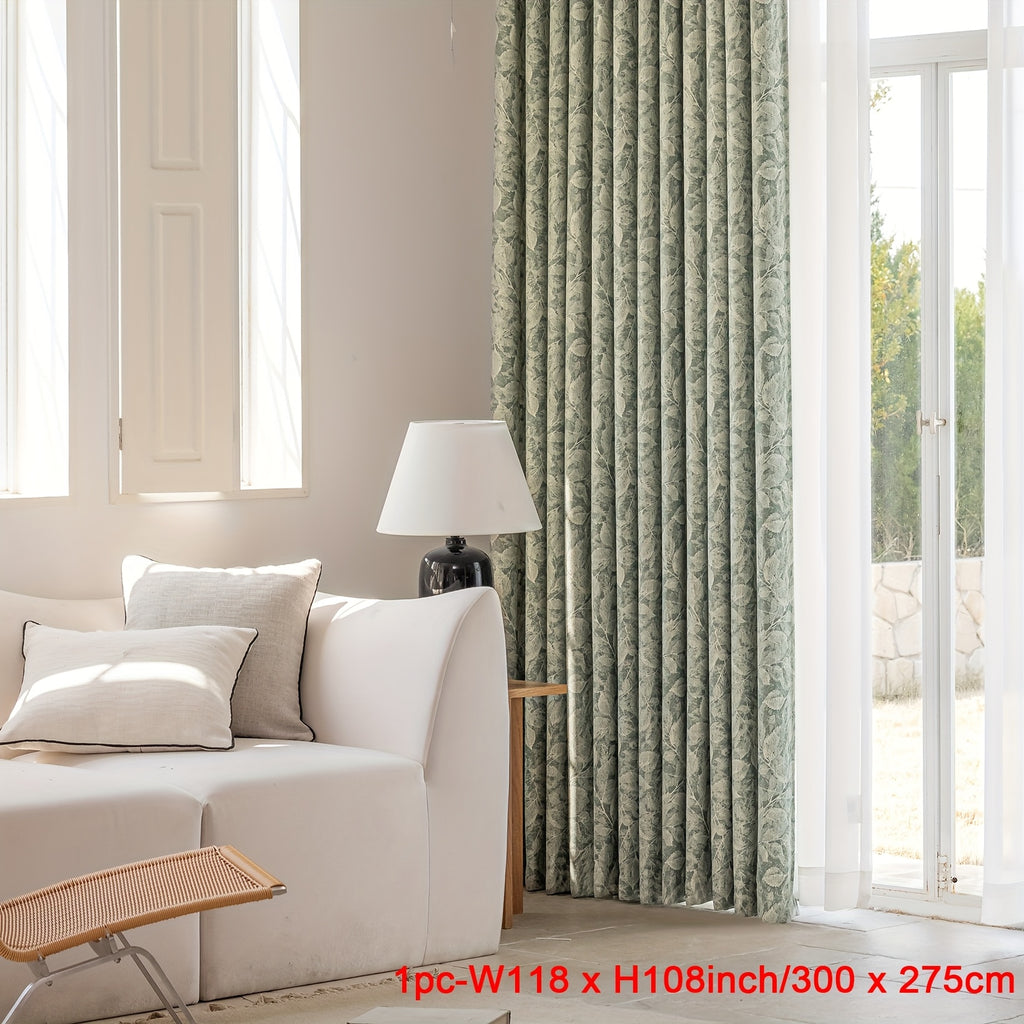 Rideau occultant jacquard feuille en chenille style vintage, vert