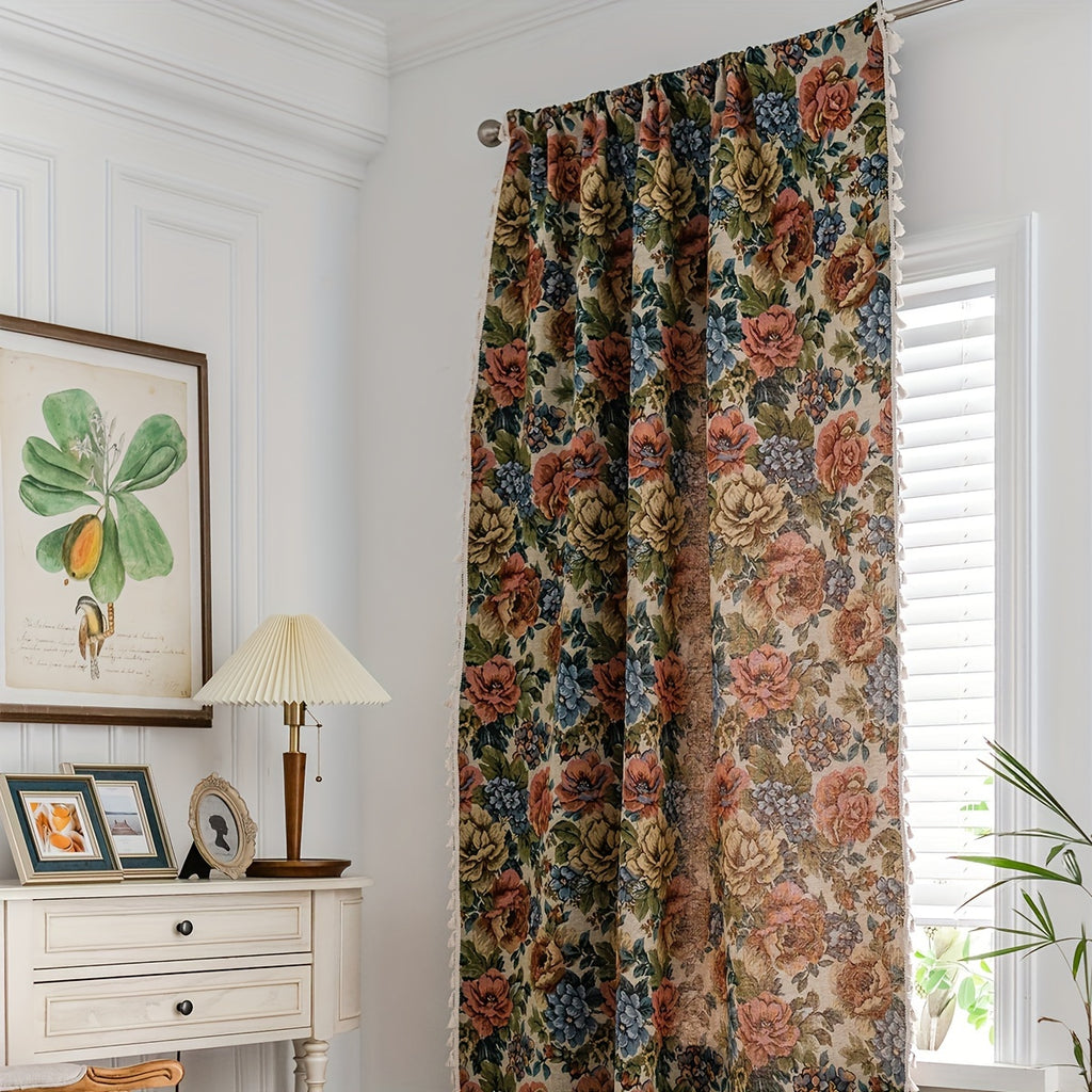 Rideau jacquard fleuri style campagne tamisant, hauteur 200 à 239 cm
