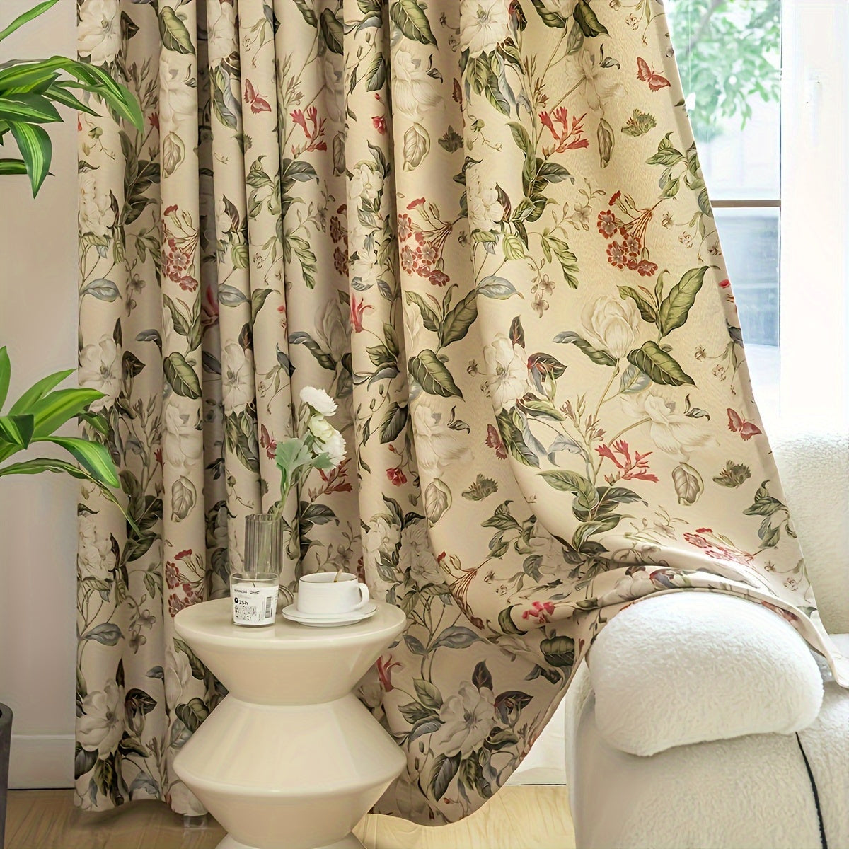 Rideau occultant fleuri style campagne en polyester pour salon et chambre
