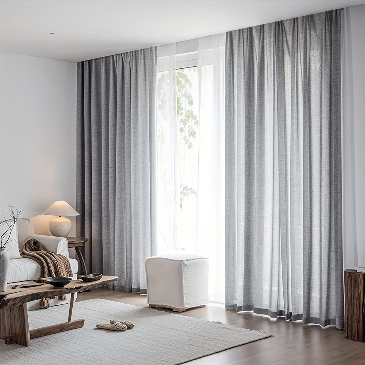 Rideau japonais uni tamisant en polyester effet lin pour salon et chambre