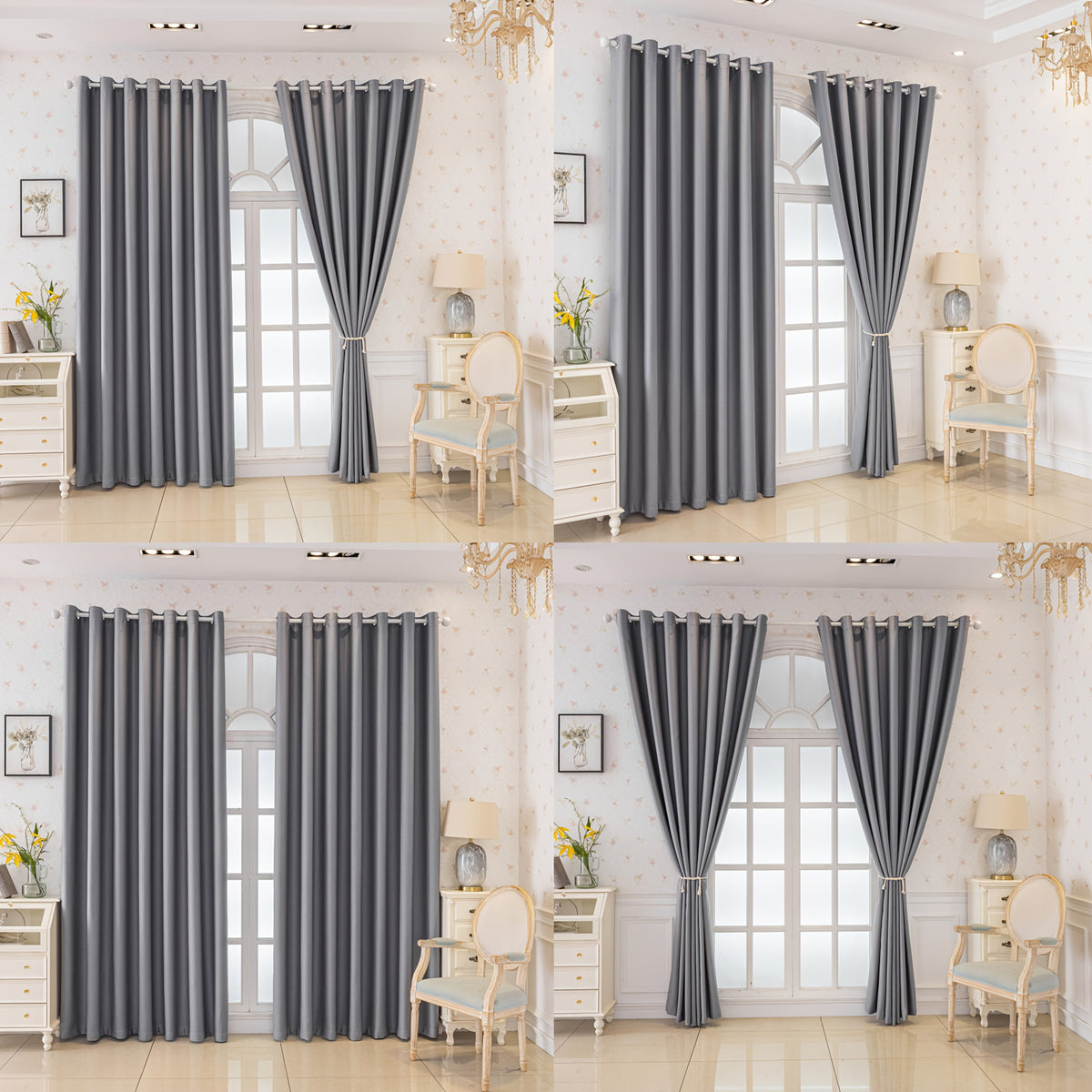 Rideaux occultants gris en polyester, largeur moins de 100 cm