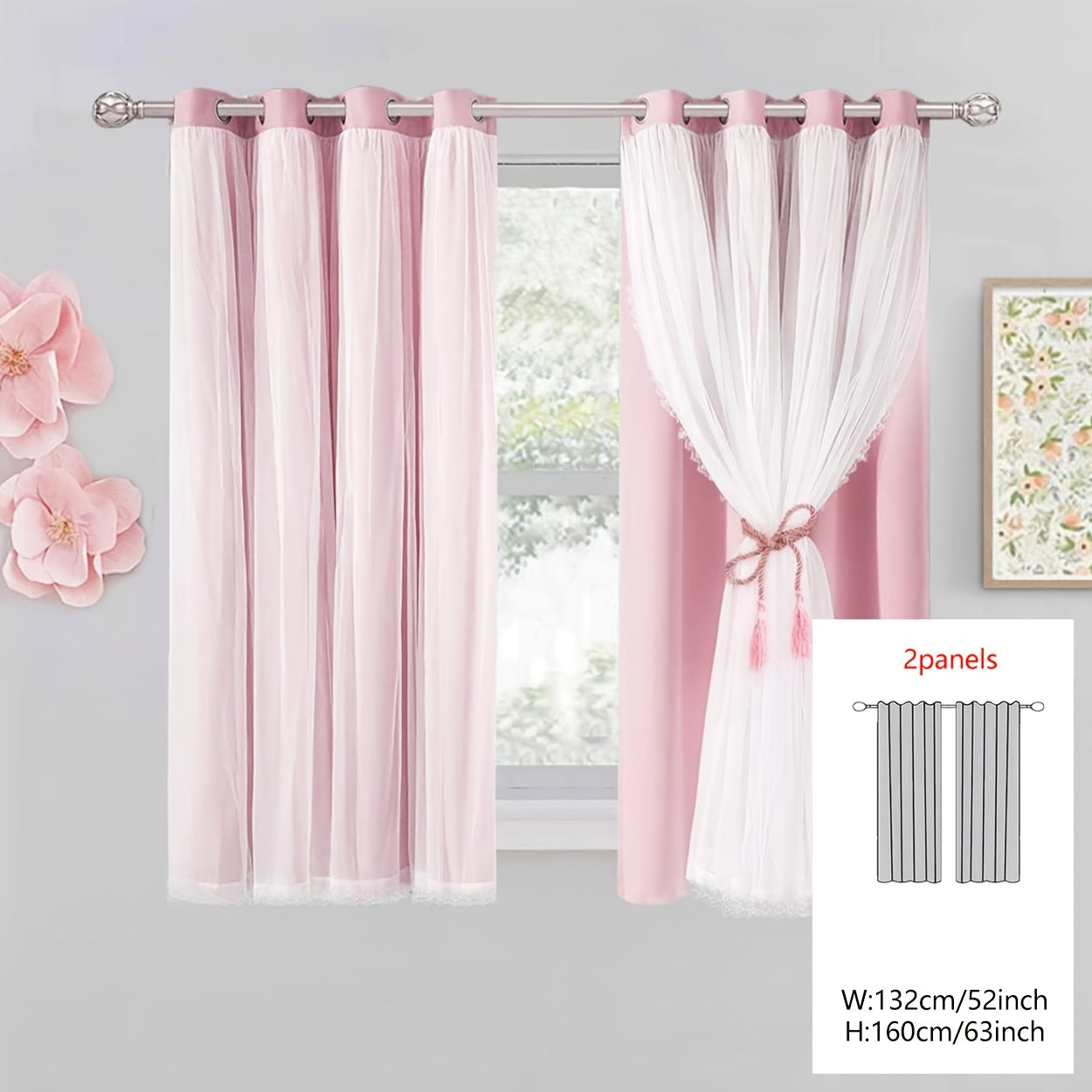 Rideaux occultants double couche unis avec voilage intégré (2 panneaux)