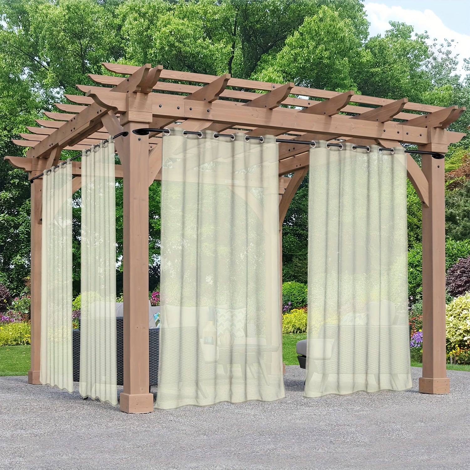 Rideaux voilage extérieur à œillets pour pergola et terrasse (2 panneaux)