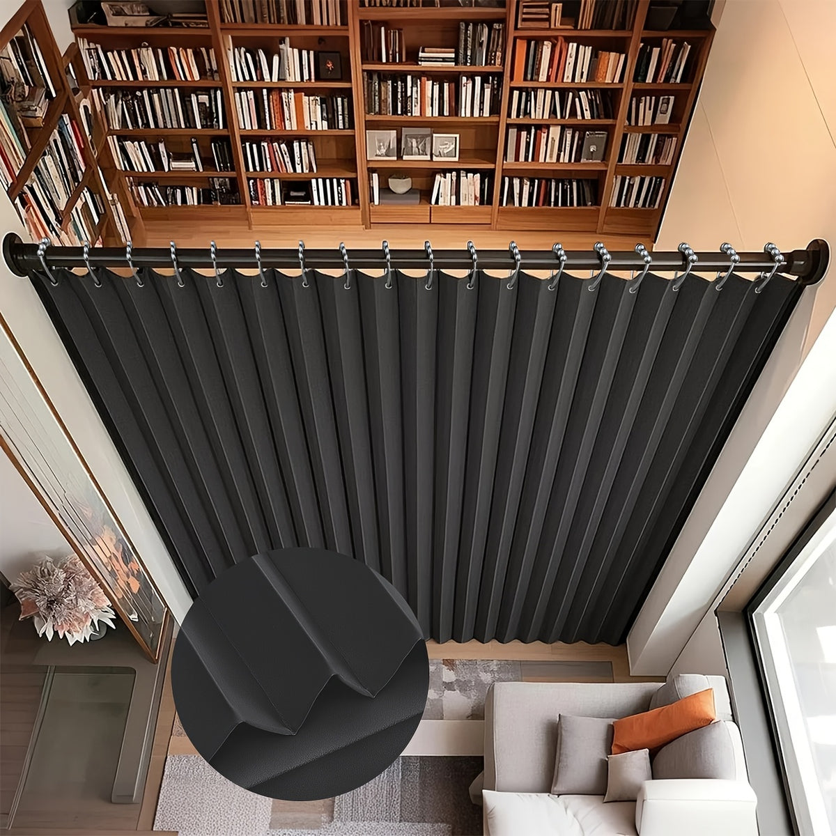 Rideau accordéon occultant en tissu Oxford pour séparation et intimité, largeur 100 à 139 cm