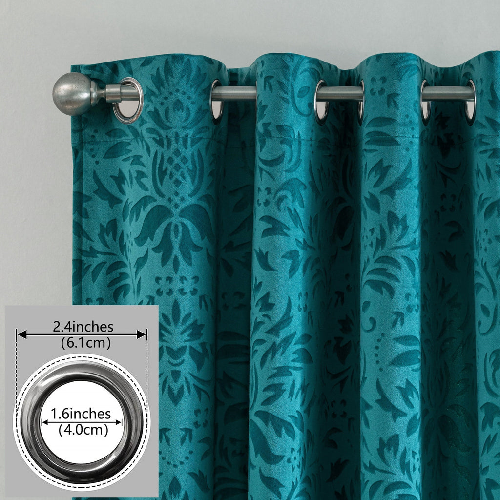 Rideaux velours à motifs floraux européens vert émeraude (2 panneaux), hauteur 200 à 239 cm