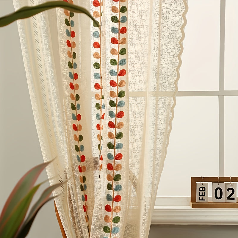 Rideaux voilage bohème dentelle brodée multicolore (2 panneaux), hauteur moins de 160 cm