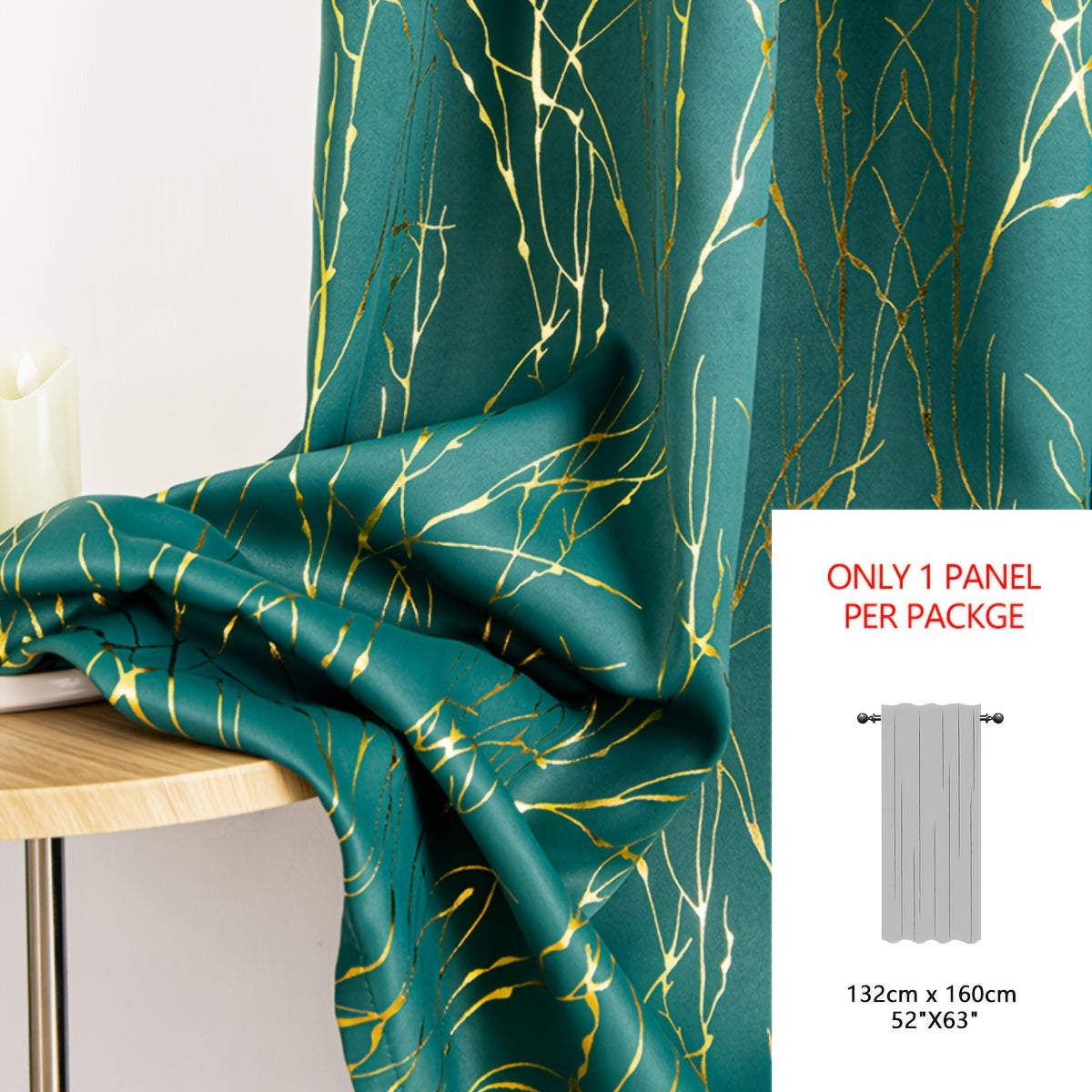 Rideau occultant à motifs branches dorées en polyester pour chambre