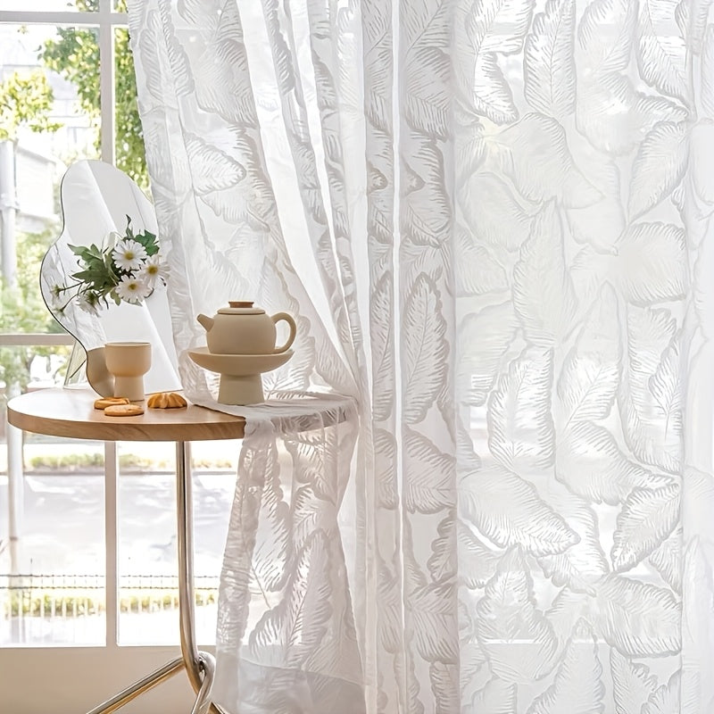 Rideau voilage velours beige brodé feuilles style rétro américain