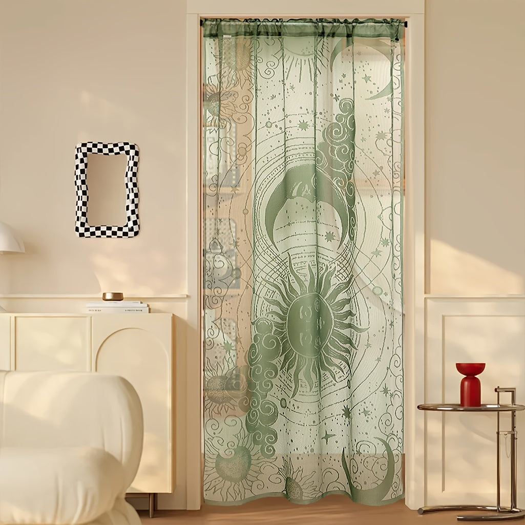 Rideau porte en dentelle soleil et lune semi-transparent en polyester