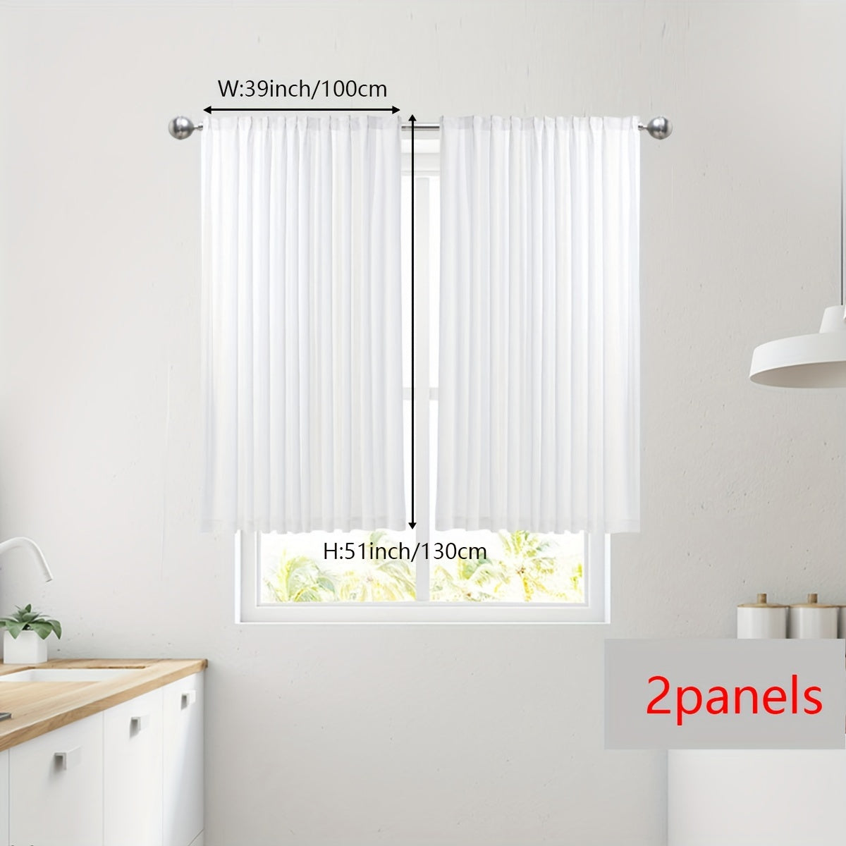 Rideaux voilage blanc semi-opaque à poche tringle pour fenêtre et porte-fenêtre (2 panneaux)