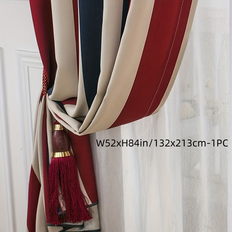 Rideau à rayures rouge bleu style méditerranéen en polyester (1 panneau)