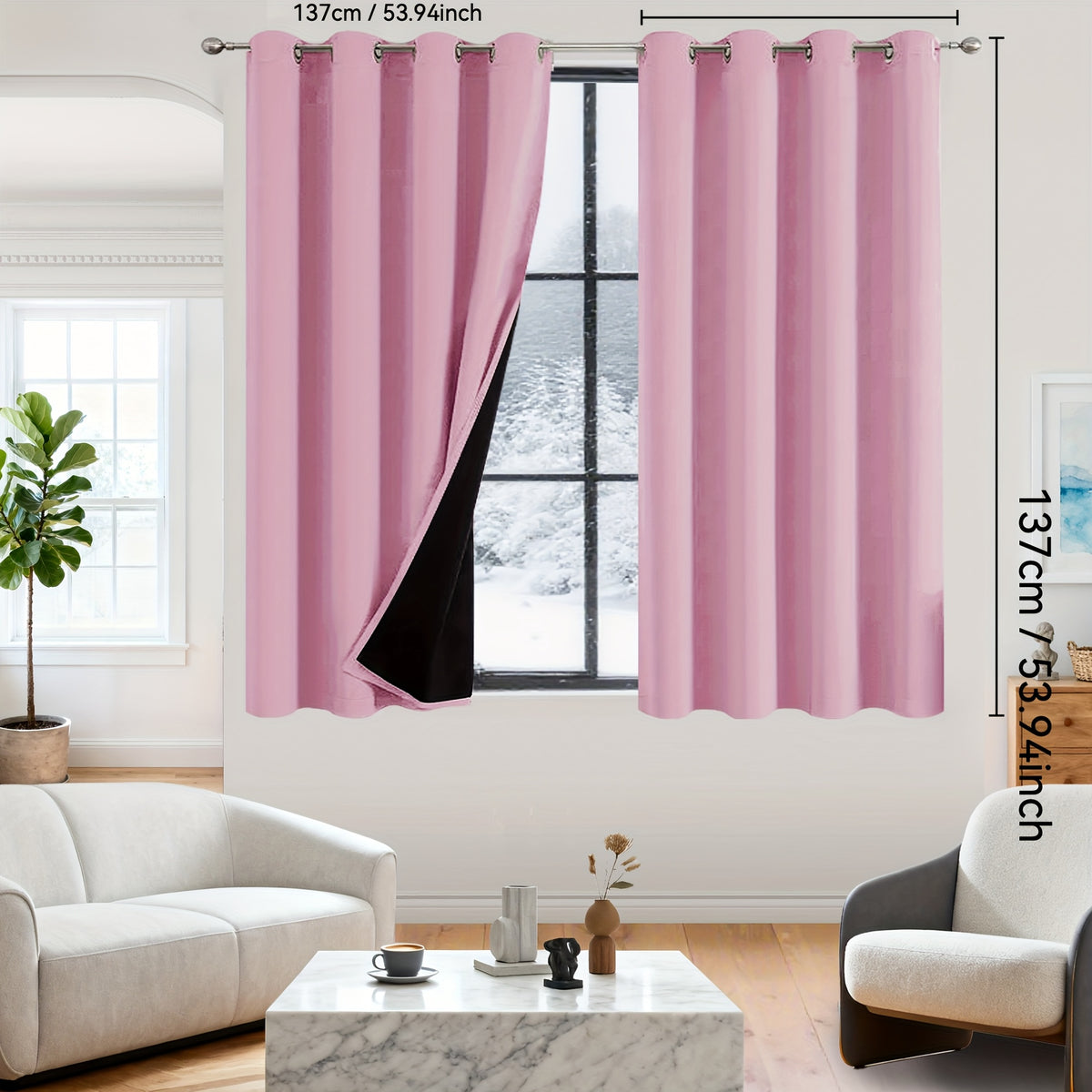 Rideaux occultants 100% blackout en polyester thermique (2 panneaux), rose