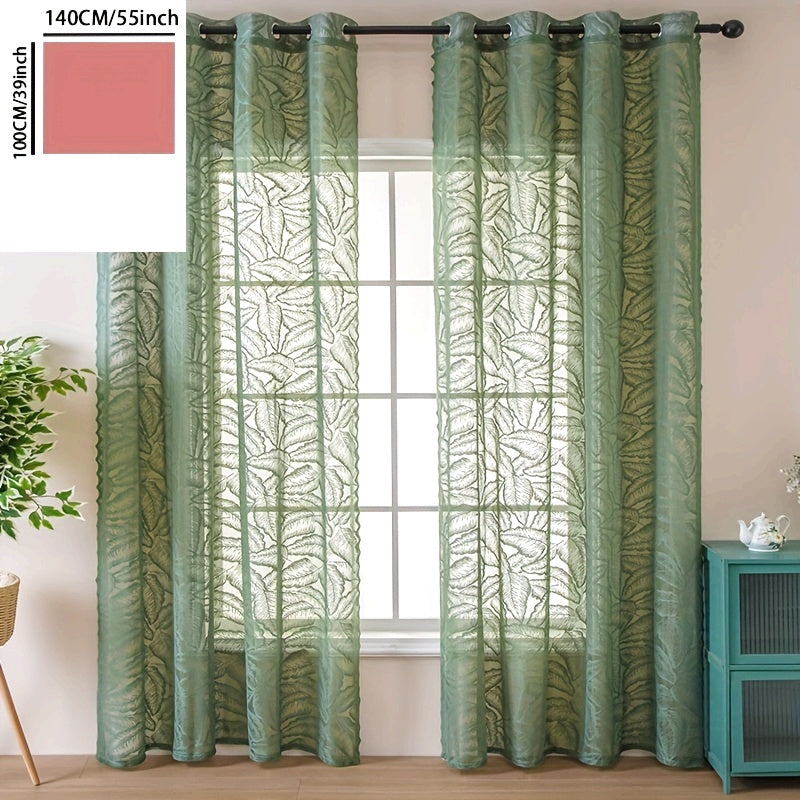 Rideau voilage vert à motifs feuilles ajouré avec œillets, largeur 140 à 199 cm