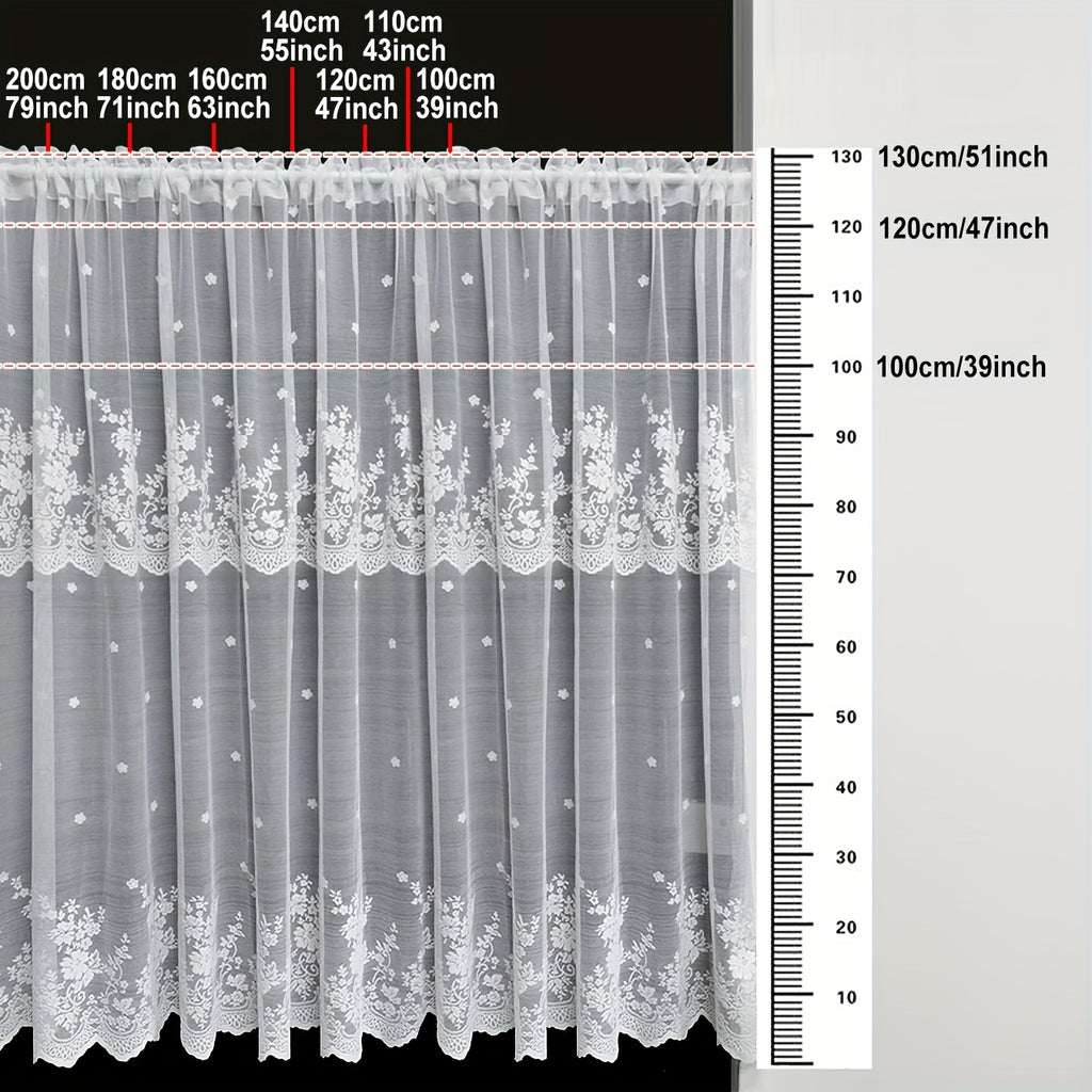 Rideau court en dentelle blanche, largeur 200 à 299 cm
