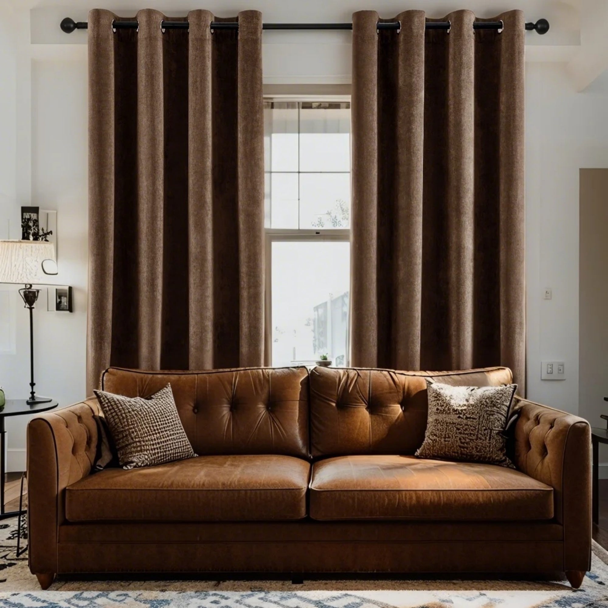 Rideaux en velours chenille épais à œillets pour salon (2 panneaux)