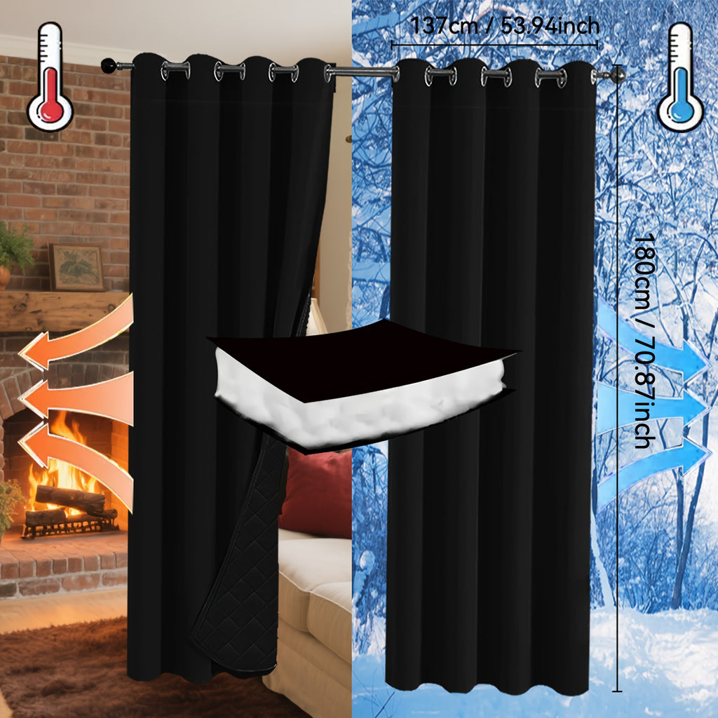 Rideaux occultants thermiques épais à œillets isolants (2 panneaux), noir
