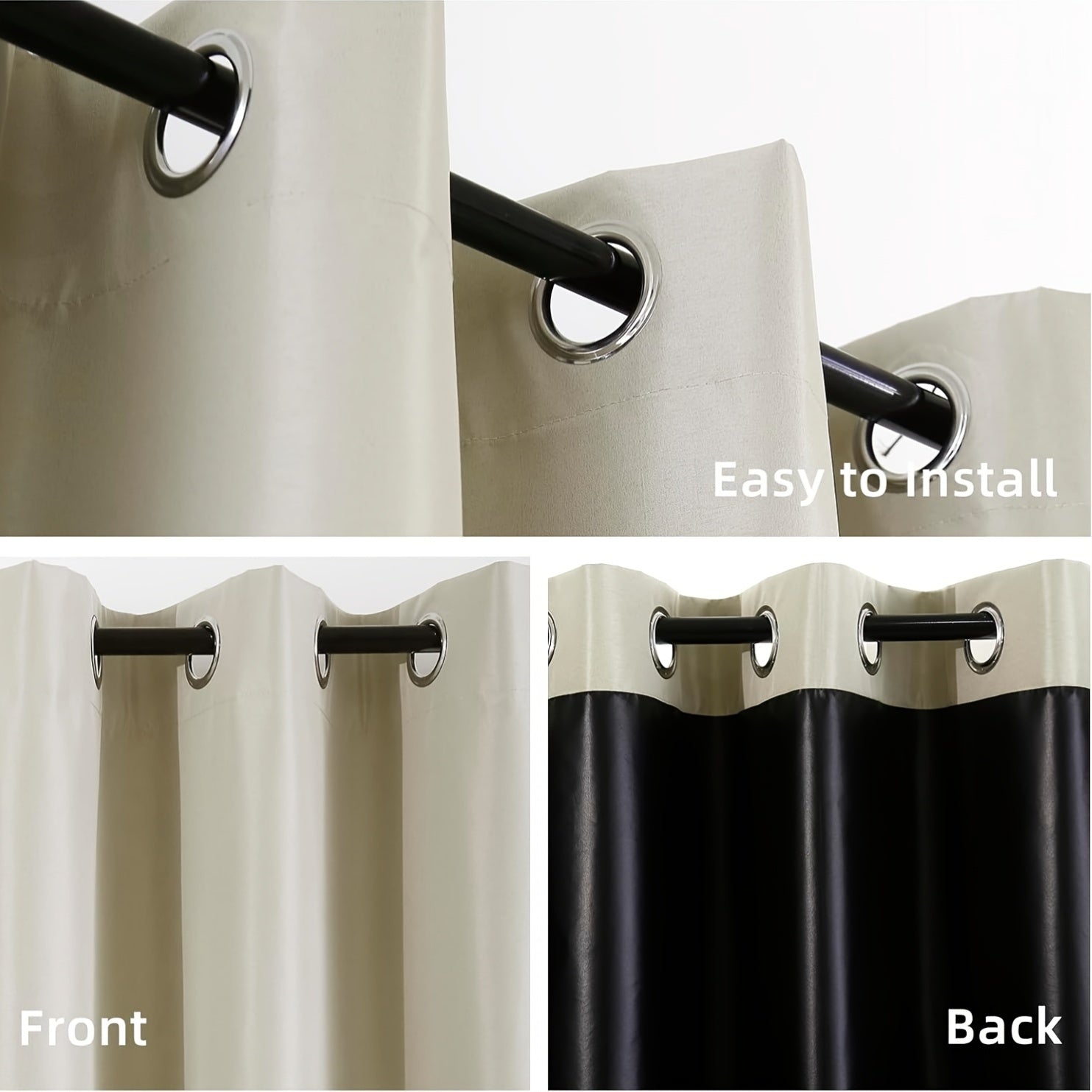 Rideaux occultants thermiques 100 % blackout à œillets – lot de 2 panneaux