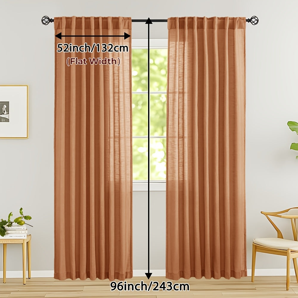 Rideaux voilage lin mélangé semi-transparents style classique (2 Panneaux)