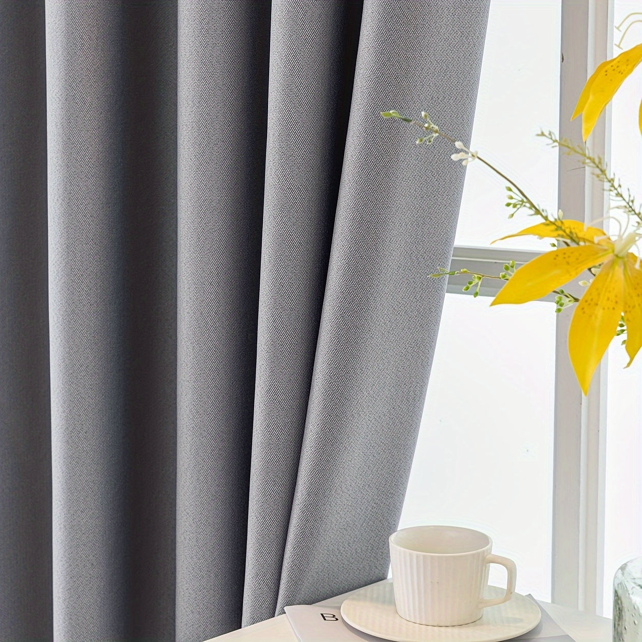 Rideaux occultants gris épais en polyester pour salon et chambre (2 panneaux)