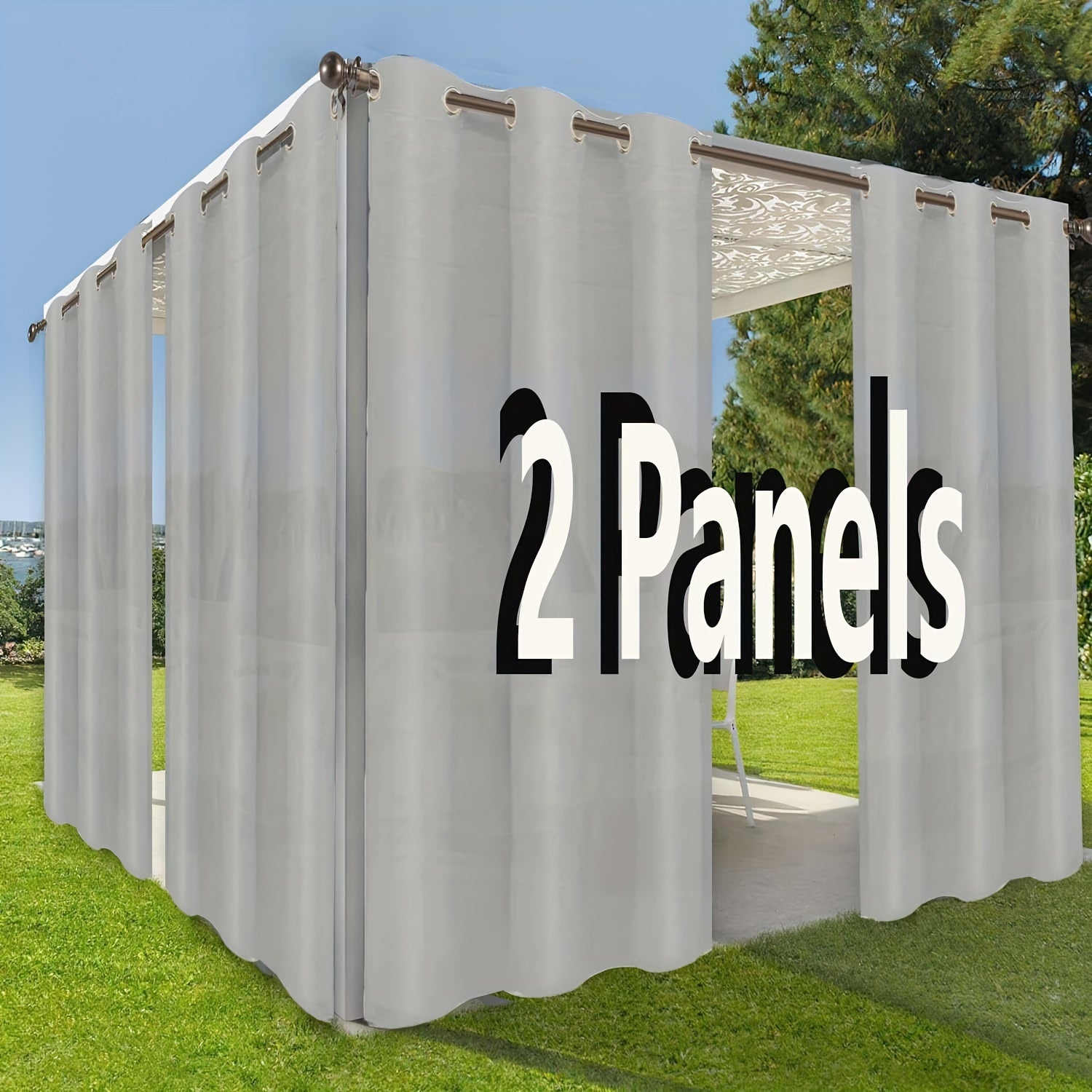 Rideaux extérieurs à œillets effet uni élégant pour pergola (2 panneaux)