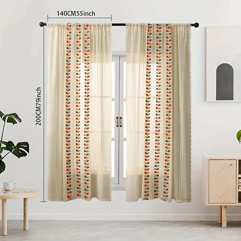 Rideaux voilage bohème dentelle brodée multicolore (2 panneaux), largeur 140 à 199 cm