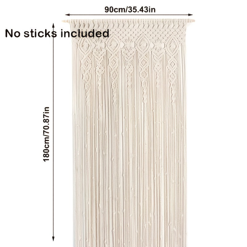 Rideau macramé bohème extra-long en coton ajouré pour porte (1 panneau)