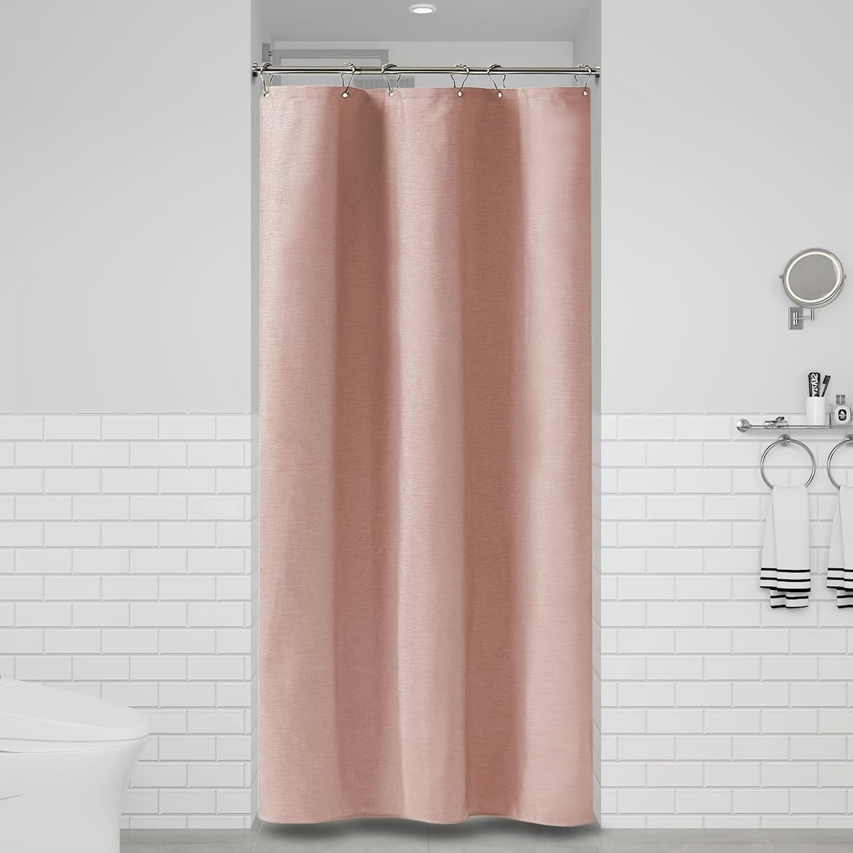 Rideau de douche épais en polyester jacquard avec œillets métalliques, rose