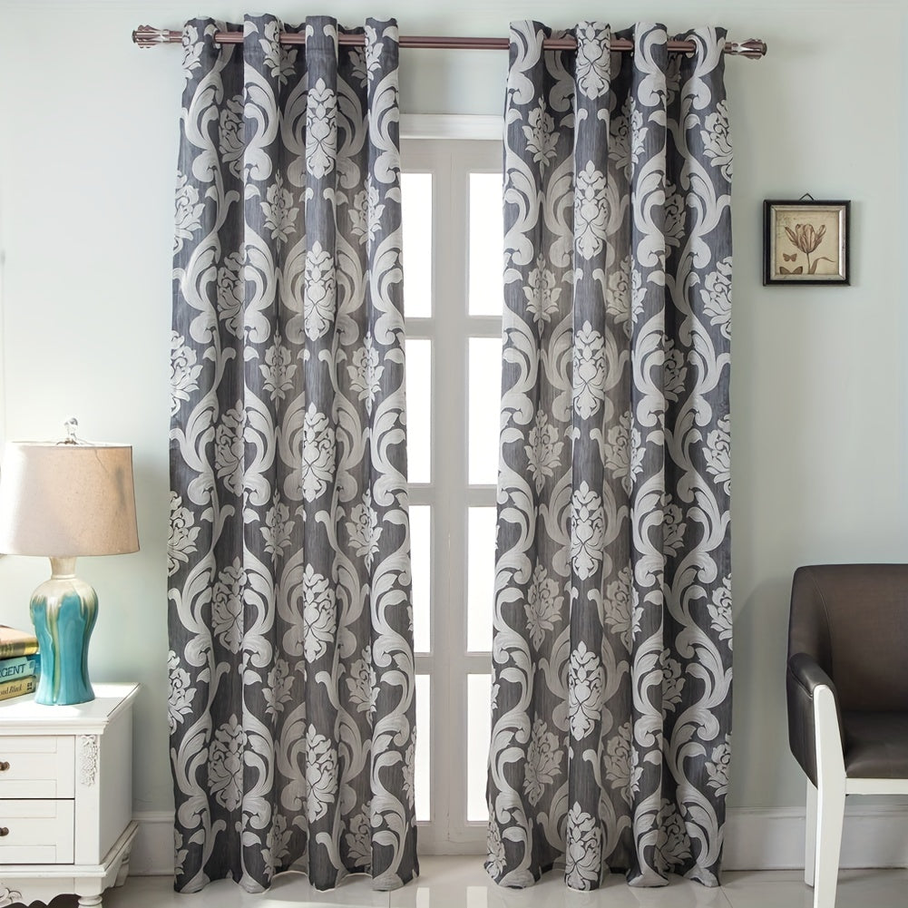 Rideaux occultants jacquard fleuris rétro à œillets (2 panneaux), hauteur 200 à 239 cm