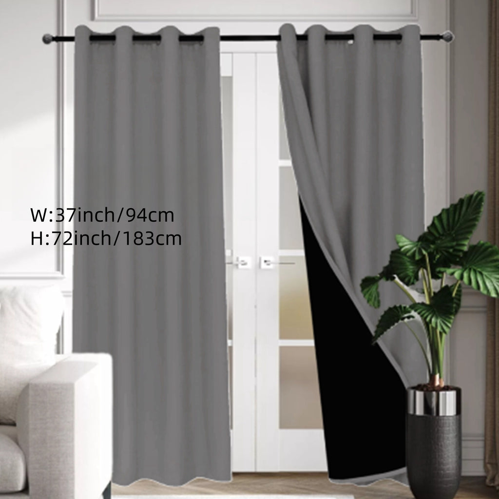 Rideau occultant thermique 100 % blackout à œillets en polyester, gris