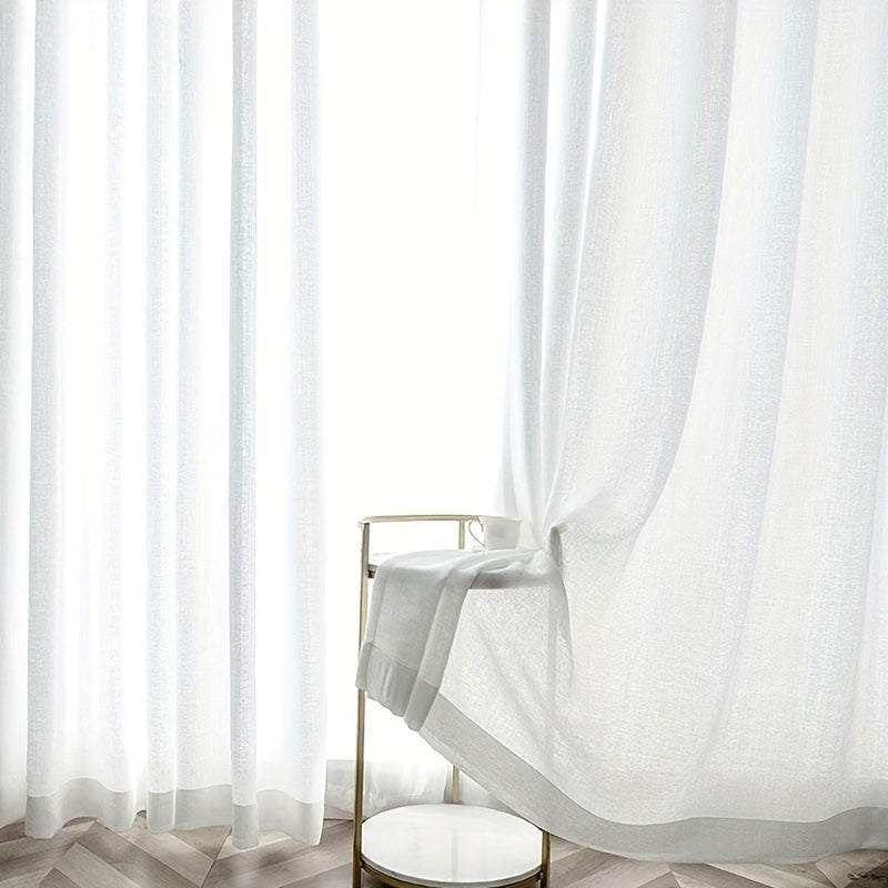 Rideaux voilage blanc semi-transparent effet lin moderne (2 panneaux)