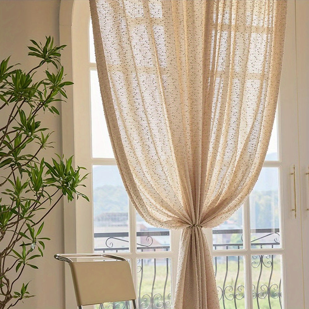 Rideaux voilage scintillants à pompons style nordique (2 panneaux), largeur 100 à 139 cm