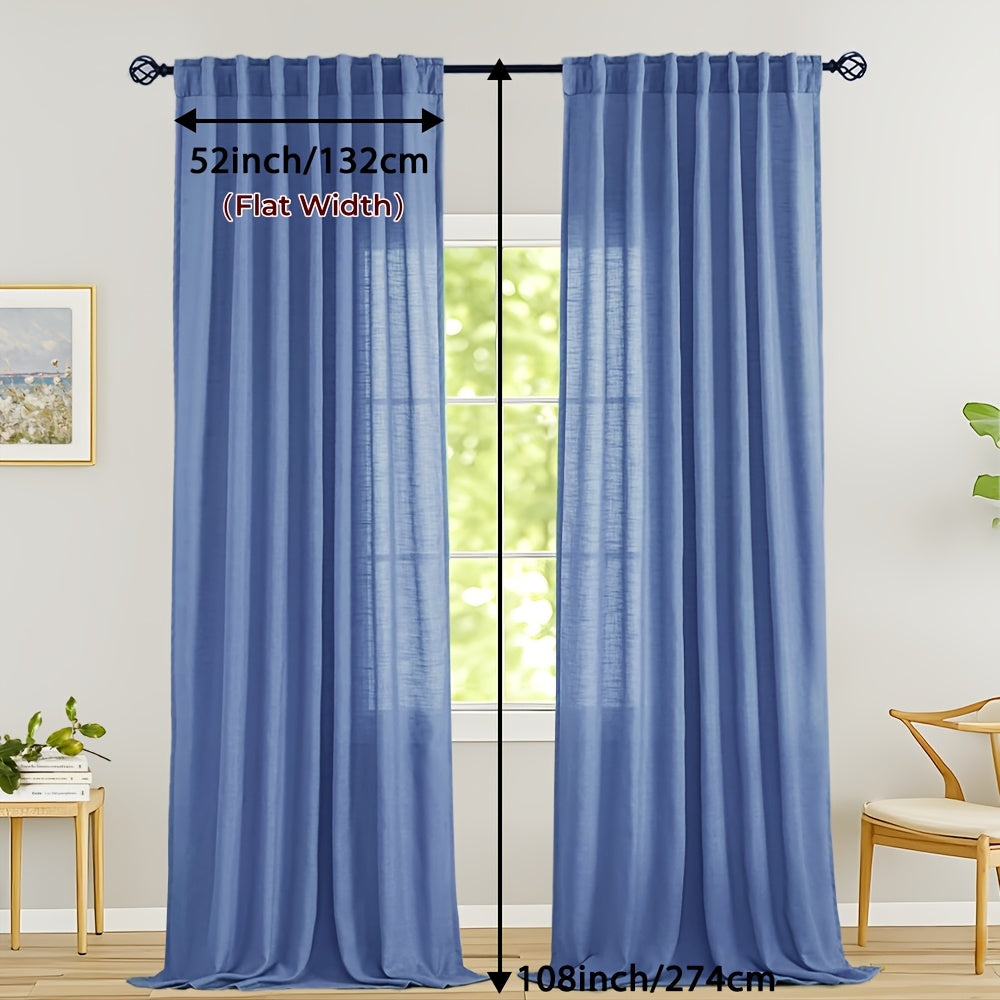 Rideaux voilage lin mélangé semi-transparents style classique (2 Panneaux)