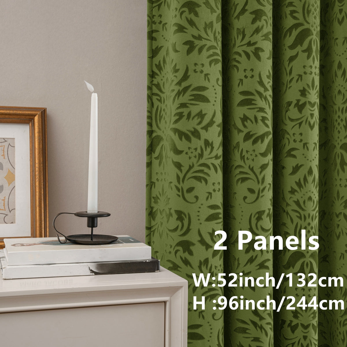 Rideaux velours à motifs floraux européens vert émeraude (2 panneaux), vert