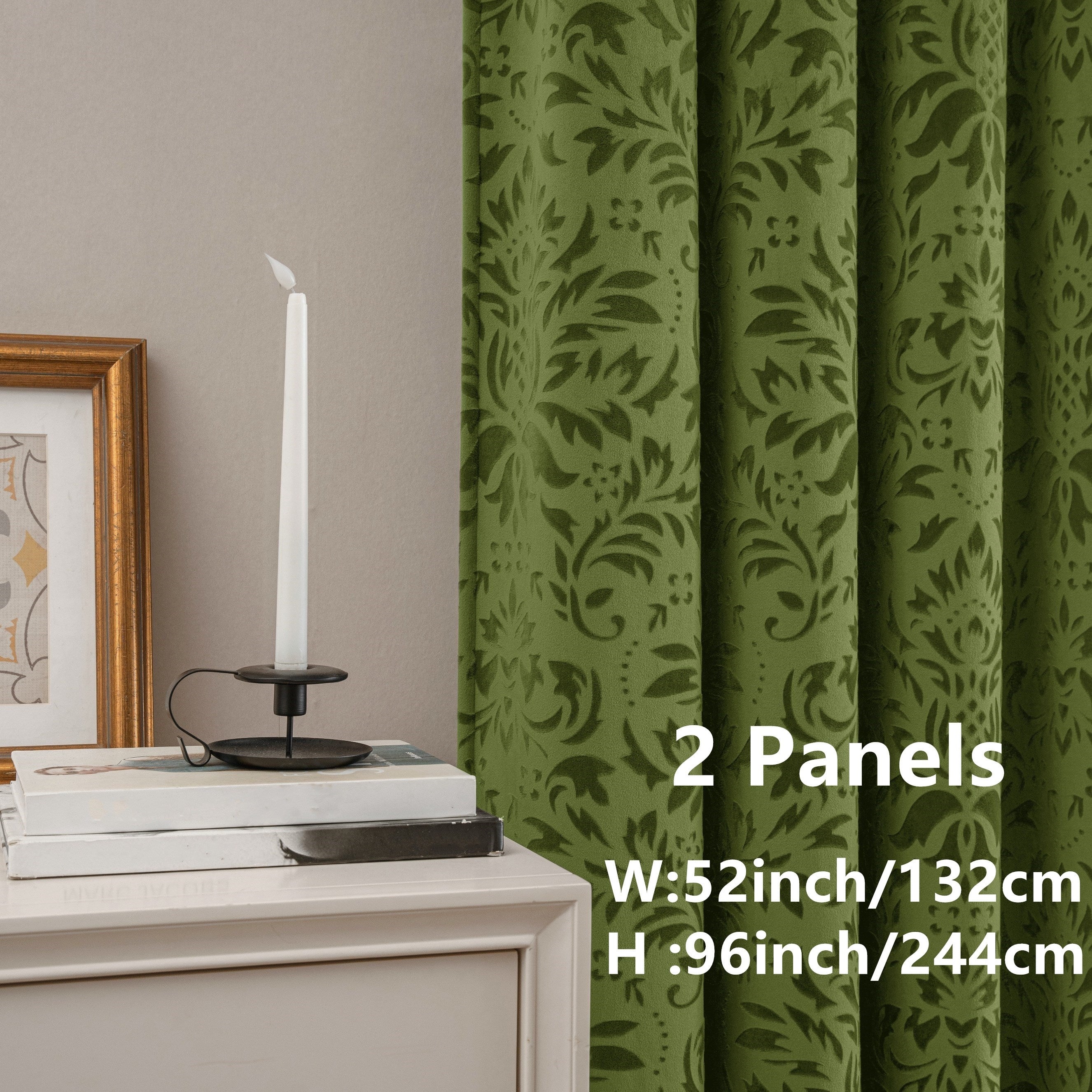 Rideaux velours à motifs floraux européens vert émeraude (2 panneaux)