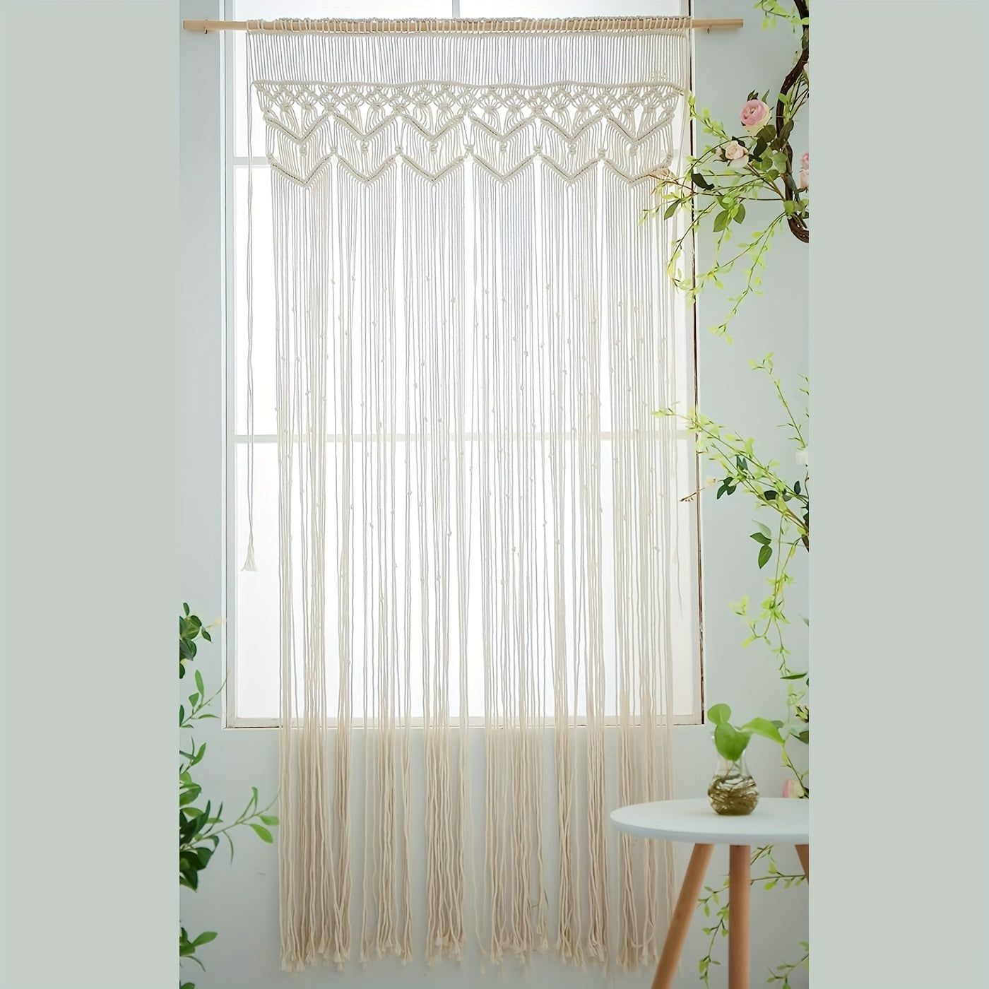 Rideau macramé bohème en coton ajouré pour porte ou fenêtre (1 panneau)