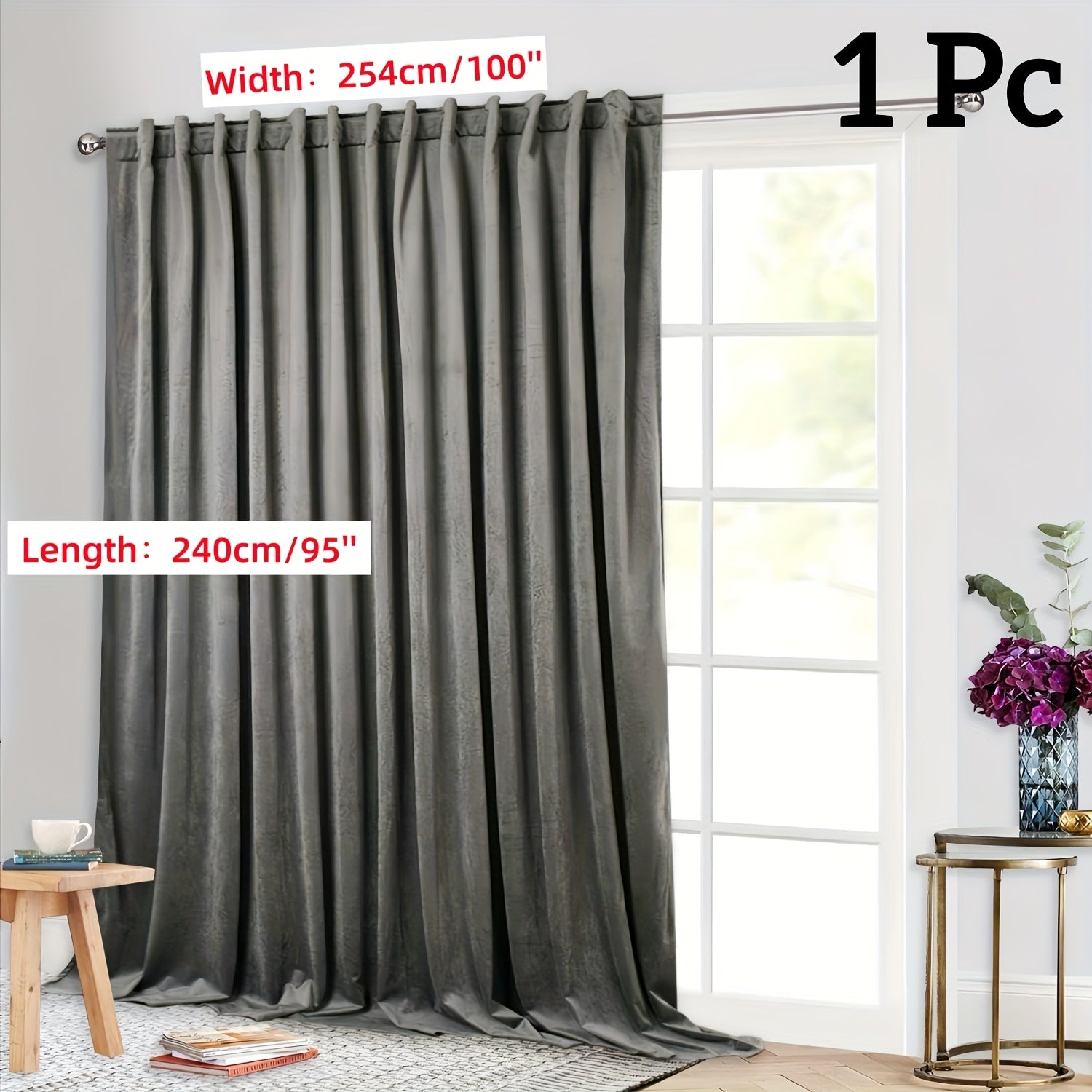 Rideau flanelle occultant large en polyester pour porte-fenêtre