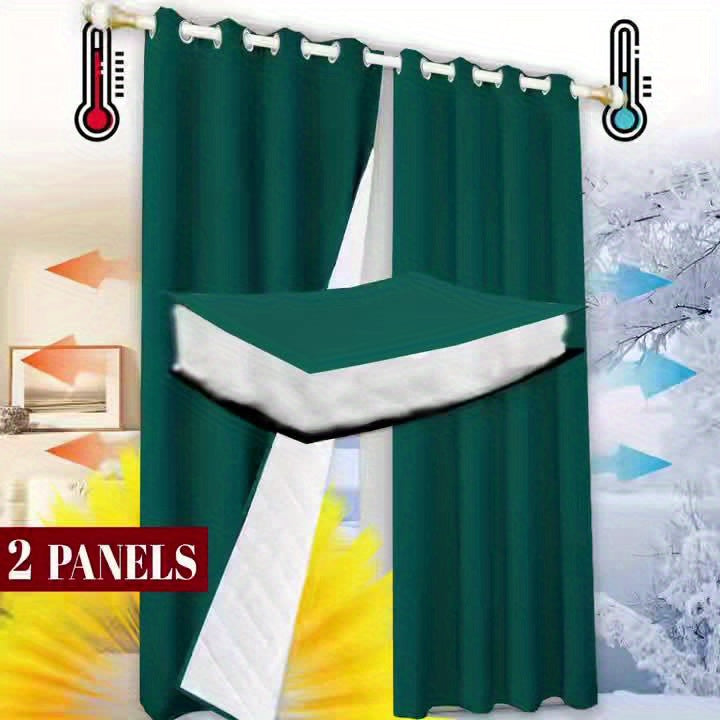 Rideau thermique matelassé isolant hiver occultant moderne (2 panneaux)