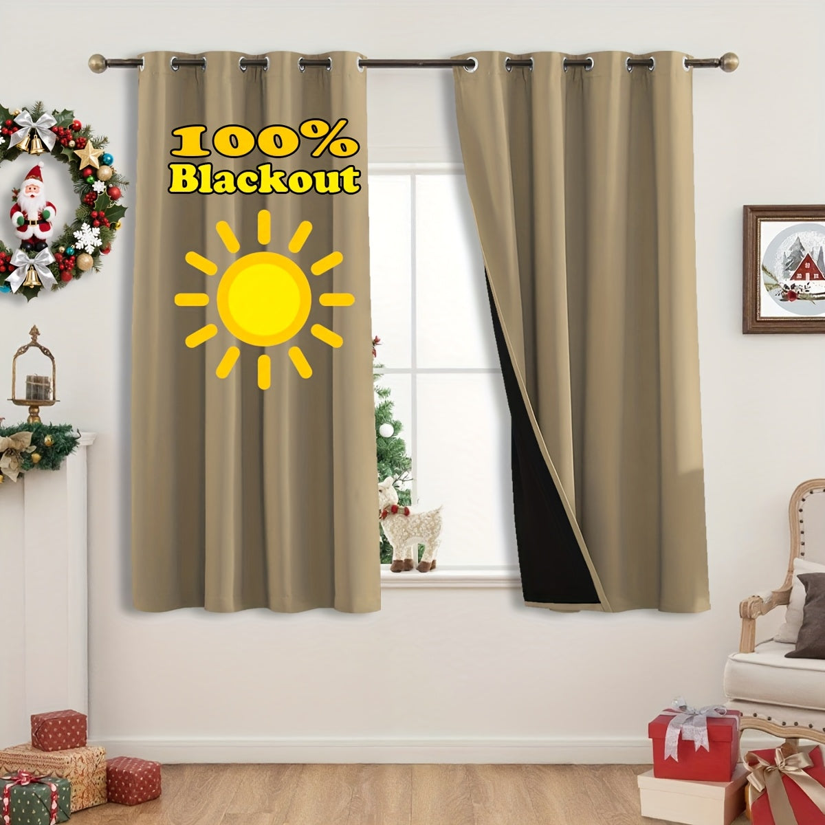 Rideaux occultants thermiques 100 % blackout à œillets – lot de 2 panneaux