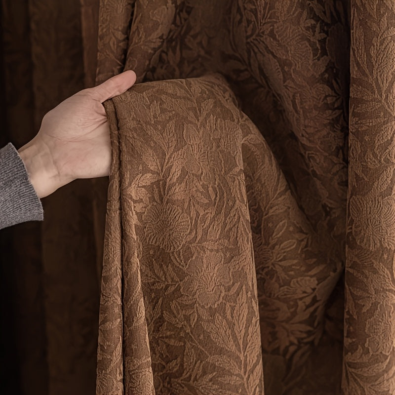 Rideau occultant jacquard chenille marron vintage à œillets