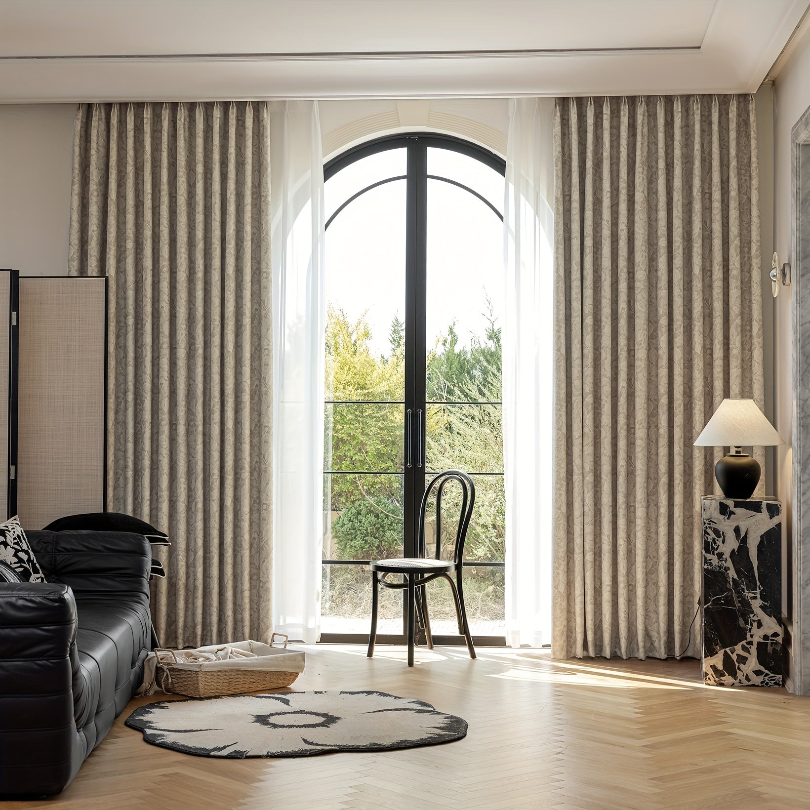 Rideau occultant jacquard feuille en chenille style vintage pour salon